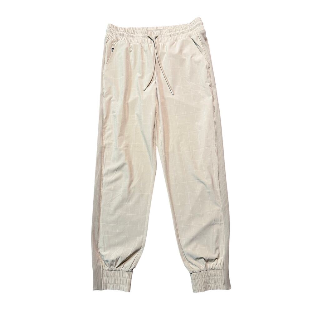 Athleta Brooklyn Textured Jogger Tan Windowpane Plaid Print